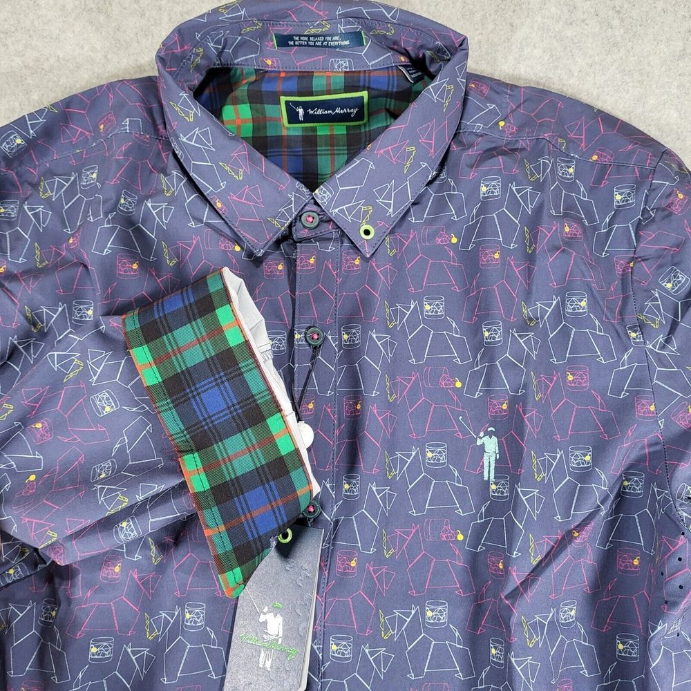 William Murray Scotch Blend Long Sleeve Button Up Shirt Mens Large Blue
